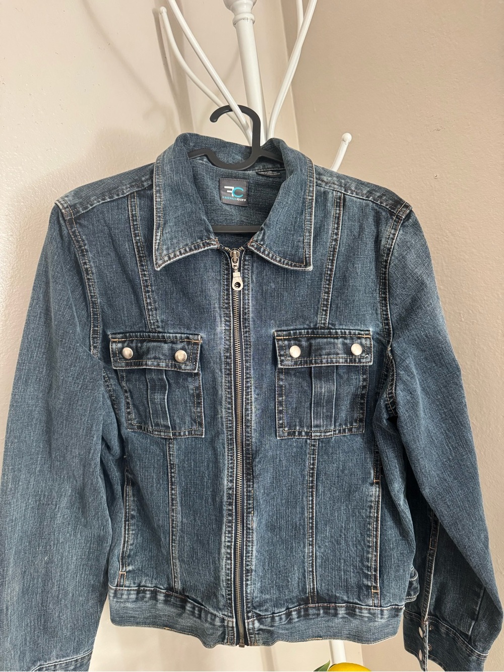 French Cuff Dark Blue Denim Zip Jacket